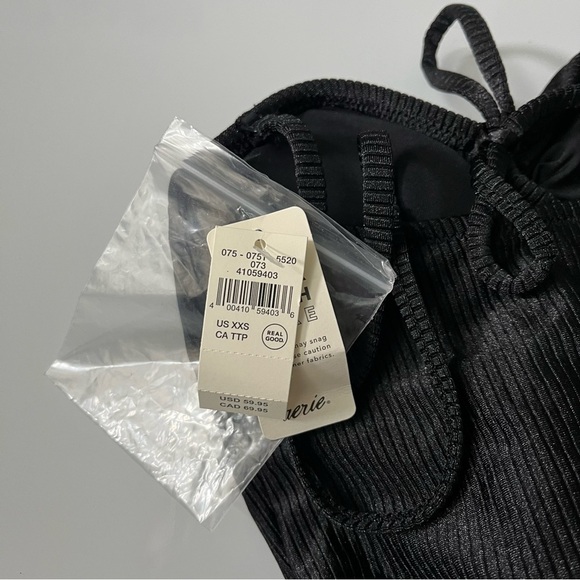 Aerie Shine Rib Strapless Cheeky One Piece Swimsuit Black NWT - Picture 6 of 6